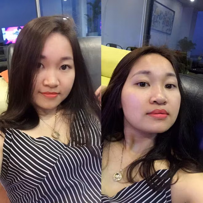 Người đầu tiên khởi xướng cho phong trào khoe gương mặt này là Trinh Thảo Phạm. Nhìn mà xem sự khác biệt giữa có tóc che và không có tóc che mặt là như thế nào.