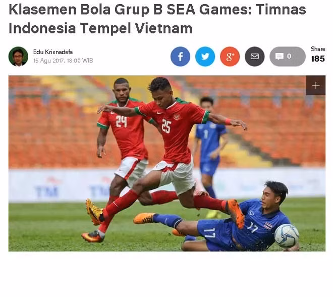 Mở đầu cho những trang báo Tây viết về U22 Việt Nam tại SEA Games năm nay đó là nhật báo Bola của Indonesia. Tờ báo của xứ Vạn Đảo có không mất quá nhiều thời gian để khẳng định sức mạnh của U22 Việt Nam. bài viết của tờ Bola có đoạn: "Đội tuyển Việt Nam chắc chắn là một mối đe dọa cho đội U22 của chúng ta. Họ có cầu thủ tốt ở mọi vị trí trên sân, đặc biệt là màn trình diễn của hậu vệ Đoàn Văn Hậu, người cách đây không lâu vừa dự World Cup U20. Nhiều tiền đạo của U22 Việt Nam, như Nguyễn Công Phượng, ở vào vị trí thuận lợi để ghi bàn nhưng bỏ lỡ khá nhiều". Ảnh: Bola