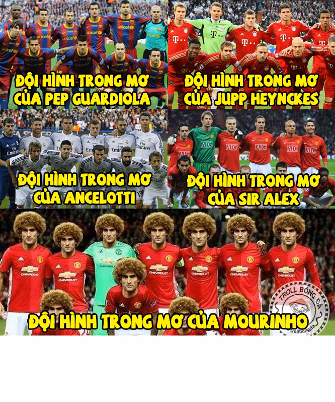 Bức ảnh chế bóng đá đội hình trong mơ của Mourinho khiến nhiều người phải ôm bụng mà cười.