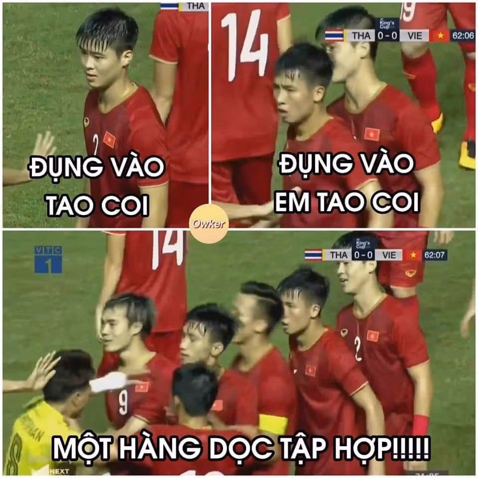 Cách mà các cầu thủ ĐTQG Việt Nam bảo vệ nhau trong vụ "ẩu đả" trên sân với Thái Lan.