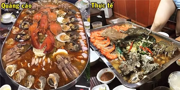 Lẩu hải sản khủng lồ giữa quảng cáo và thực tế khiến nhiều người mất niềm tin vào mọi hình thức pr trên mạng. Ảnh sử dụng trong bài: Sưu tầm Facebook.