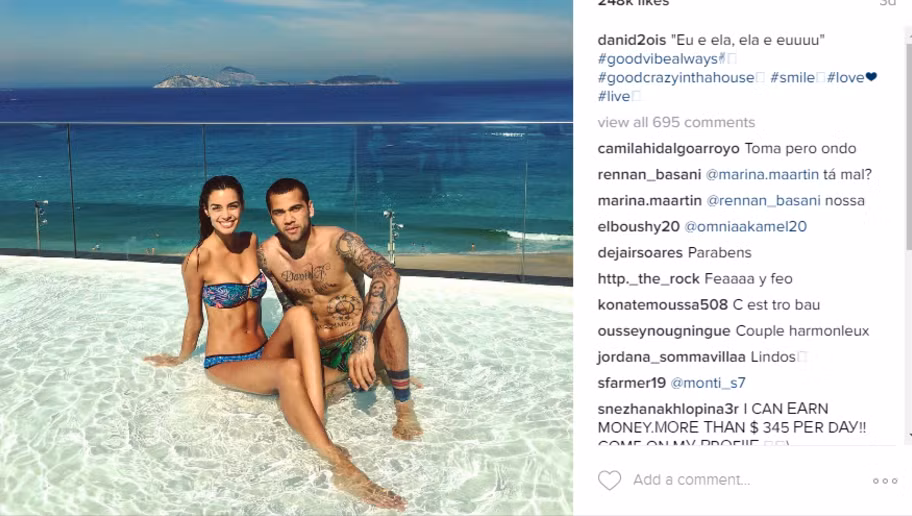 Mệt mỏi với Copa America cũng như thất bại cùng ĐT Brazil, tân binh của Juventus - Daniel Alves đã quyết định đưa cô vợ xinh đẹp đi nghỉ dưỡng tại một khu nghỉ dưỡng tại Pháp.