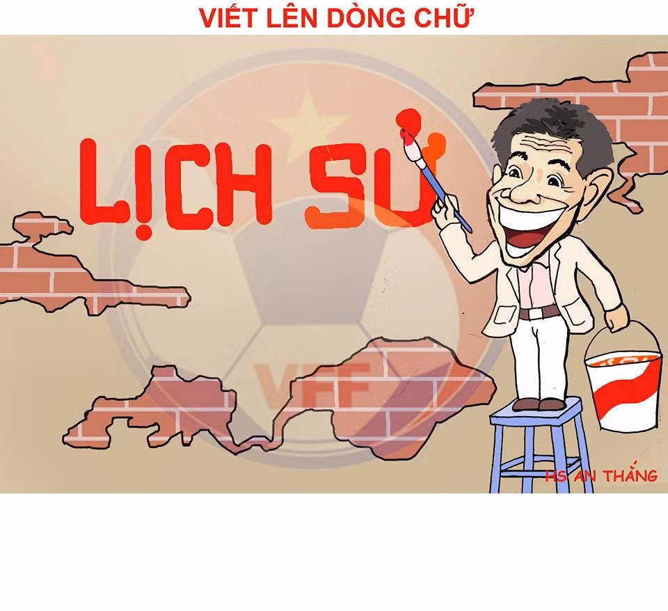 Nhưng dưới góc nhìn của họa sĩ chuyên vẽ tranh biếm họa An Thắng, chính HLV Hoàng Anh Tuấn là người phá bỏ đi mọi thứ để thiết lập nên một tương lai mới.