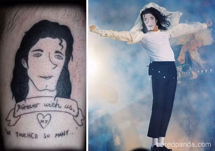 Ngay như nhân vật nổi tiếng Michael Jackson cũng bị làm xấu đi rất nhiều bởi những nghệ sĩ xăm không chuyên. Ảnh: Boredpanda.