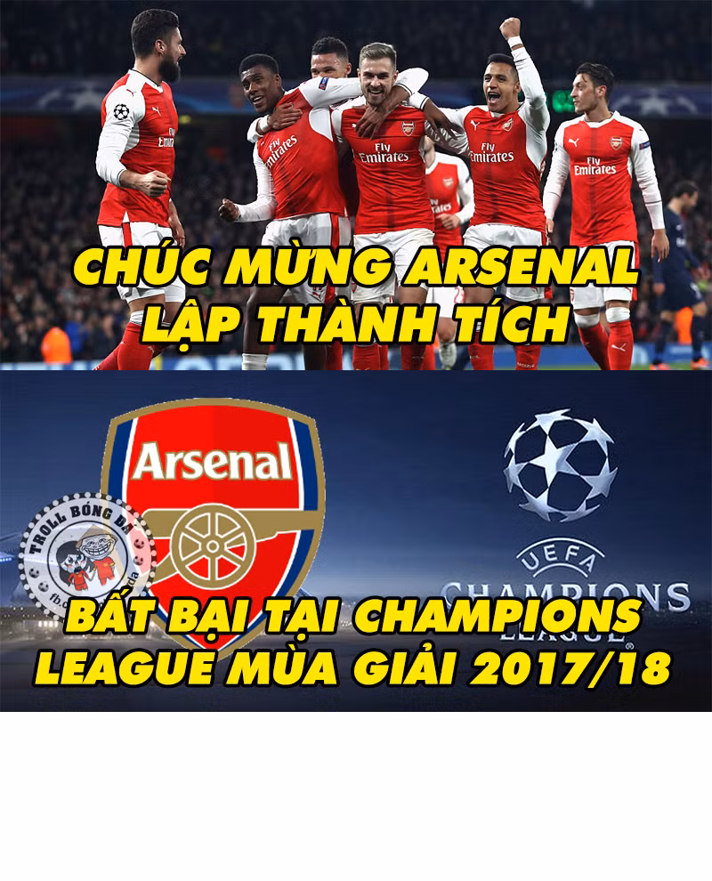 Việc bị đánh bật ra khỏi top 4 tại giải Ngoại hạng Anh, Arsenal chính thức trở thành đội bóng "bất bại" tại UEFA Champion League mùa 2017/2018.
