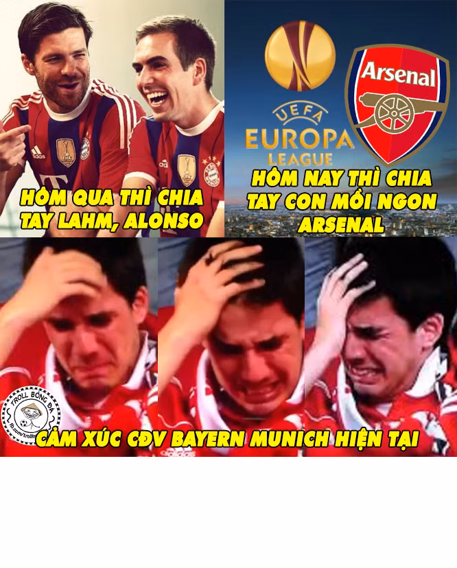 Cảm giác của CĐV Bayern Munich khi không còn được cho Arsenal "ăn hành" mùa giải sau.