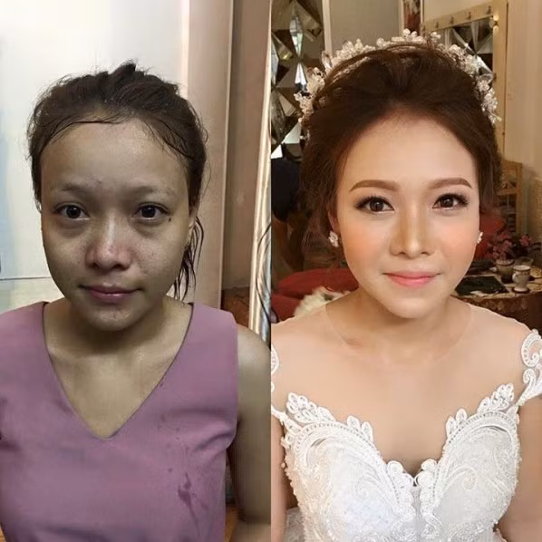 Cô gái trước và sau khi trang điểm trông như hai người hoàn toàn khác.