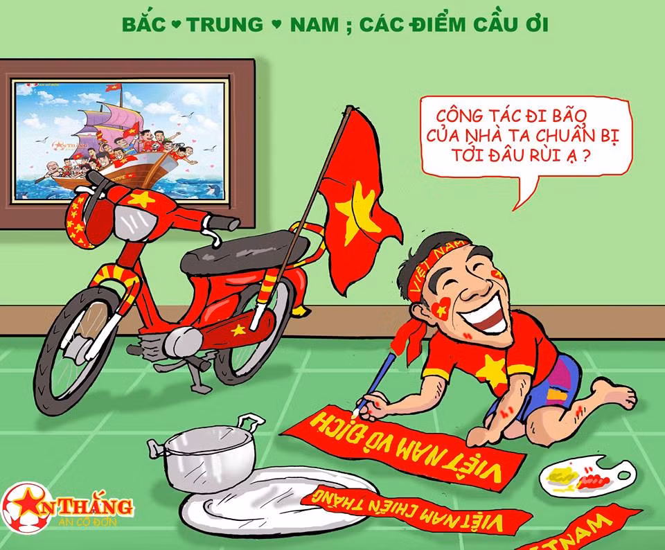 Nồi niêu, xoong chảo được CĐV Việt Nam chuẩn bị cho hành trình "đi bão" ăn mừng chiến thắng đội nhà.