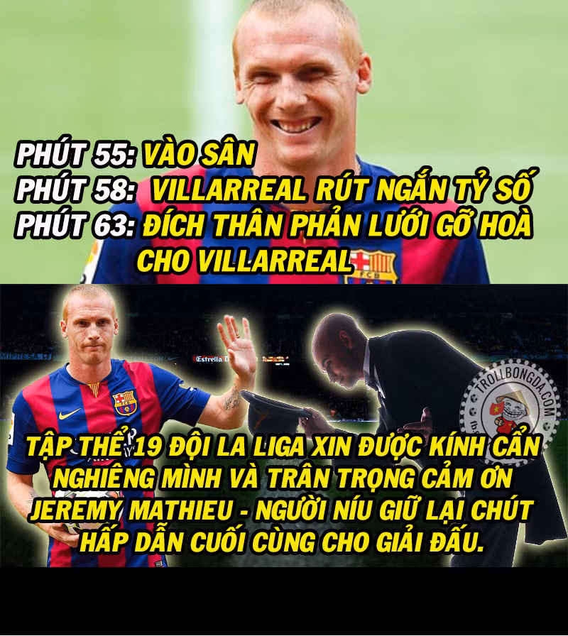 Toàn bộ các đội bóng còn lại đều cảm ơn Mathieu khi anh giúp con tàu Barca phanh lại.