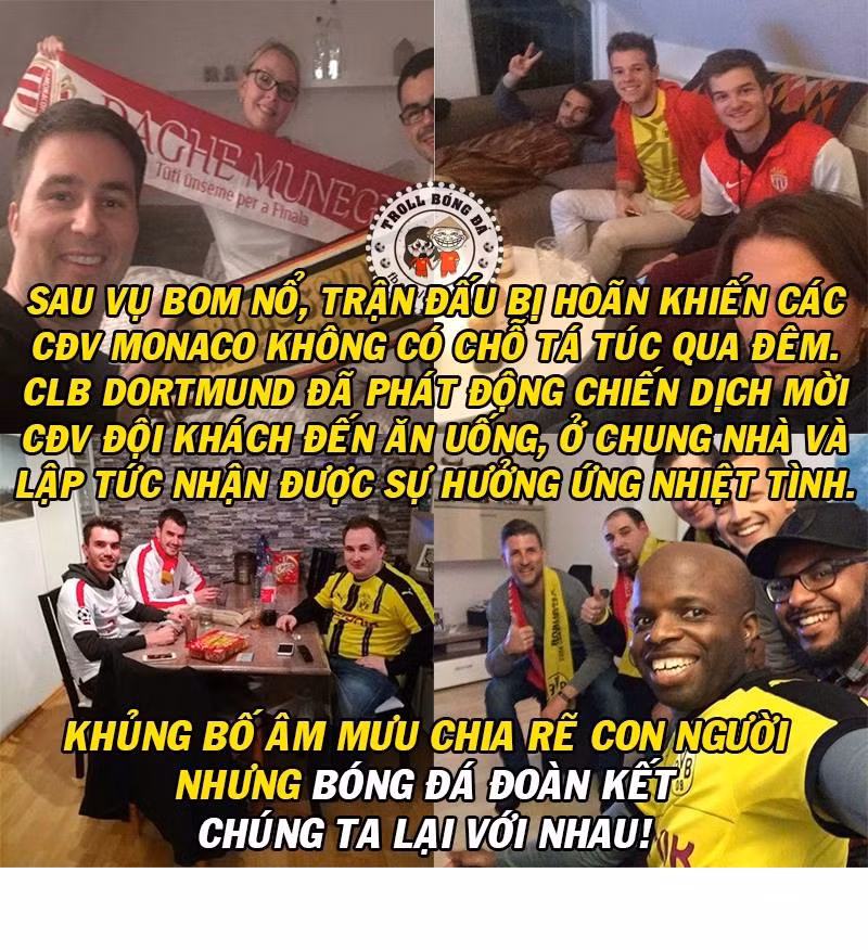 Sau sự cố vụ nổ tại thành phố Dortmund khiến trận đấu giữa CLB Borussia Dortmund và Monaco bị hoãn, BĐH CLB có biệt danh "vàng - đen" đã có nghĩa cử hết sức cao đẹp với những vị khách đến từ Pháp.