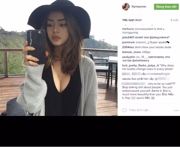 Đa phần những dòng bình luận của dân mạng Việt gửi tới Lily Maymac không mấy thân thiện về cô, cho rằng tất cả những gì cô thể hiện chỉ là lối sống ảo và nên dừng chuyện đó lại càng nhanh càng tốt.
