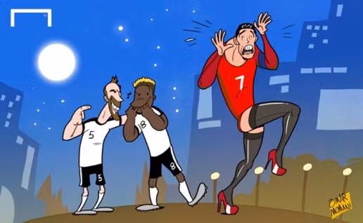 Cris Ronaldo xuất hiện với một chiếc quần tất phụ nữ trong cuộc đụng độ của Bồ Đào Nha và Áo, một trận đấu mà tiền đạo này đã bỏ lỡ mất vài cơ hội ngon ăn và có một pha "diễn trò" hài hước.