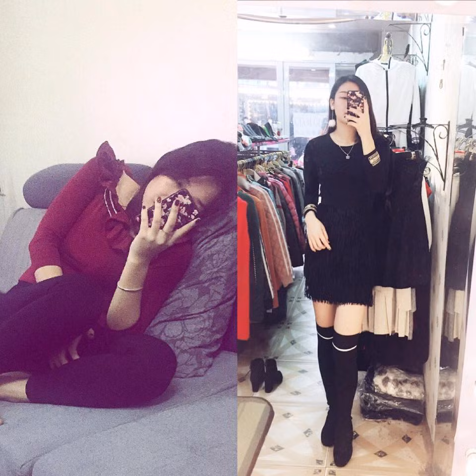 Cũng cái điện thoại che mặt nhưng người bên phải bức hình trông xinh hơn nhiều.