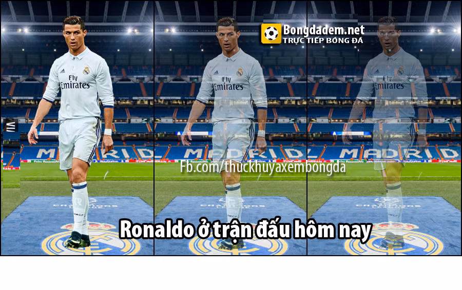 Dù hiện hữu trên sân nhưng hình ảnh của Cris Ronaldo ngày càng mờ nhạt dần theo thời gian của trận đấu. Ảnh: Thức khuya xem bóng đá
