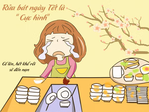 Tết không chỉ có họ hàng mà rất nhiều khách đến nhà dùng cơm và việc rửa bát đúng là cực hình với các nàng.