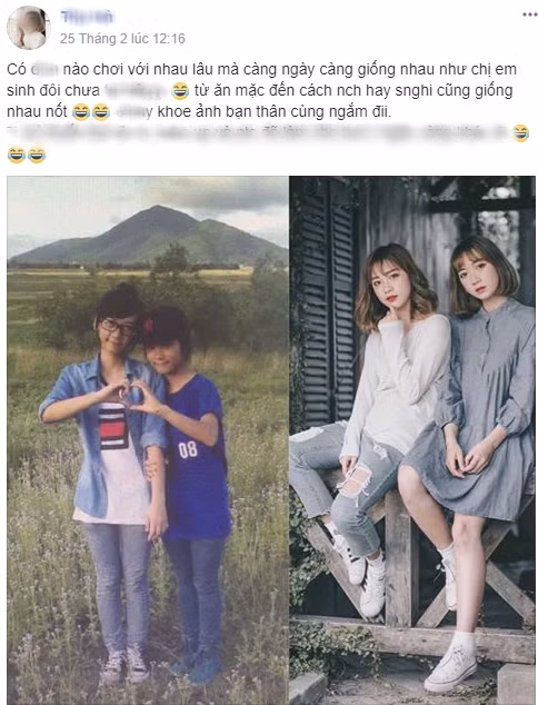 Rất nhiều người phải công nhận rằng càng chơi lâu với nhau, dường như các cặp bạn thân càng chơi lâu với nhau thì lại càng giống nhau như hai giọt nước. Tuy nhiên, ít ai biết được lý do tại sao lại như vậy? Nhưng mới đây, dân mạng đã có câu trả lời cụ thể qua loạt ảnh được đăng tải trên MXH.