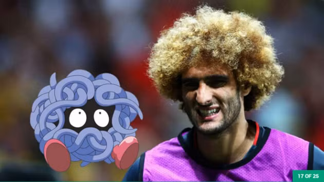 Mái tóc xoăn như mỳ tôm của Fellaini quá giống với Tangela.