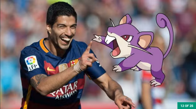 Không cần phải bàn thêm về sự giống nhau giữa Suarez và Rattata khi cả hai đều sở hữu hàm răng cực khỏe và chắc chắn.