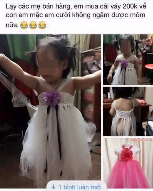 Một chiếc váy trẻ em được quảng cáo vô cùng đẹp, lung linh trên MXH nhưng khi tới tay người dùng thì nó lại trở nên vô cùng tua dua và kém thẩm mỹ.