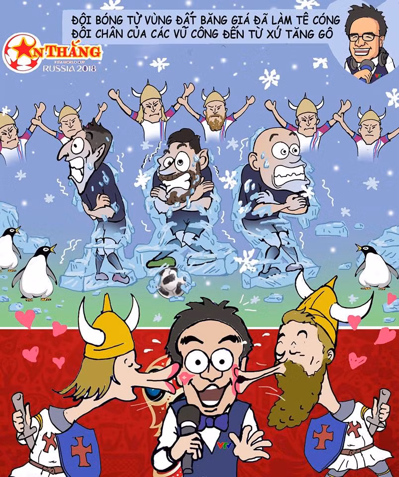 Từng khoảnh khắc ấn tượng trong mỗi trận bóng của World Cup được họa sĩ An Thắng thể hiện với góc nhìn khá hài hước và mang đến niềm vui cho người xem.