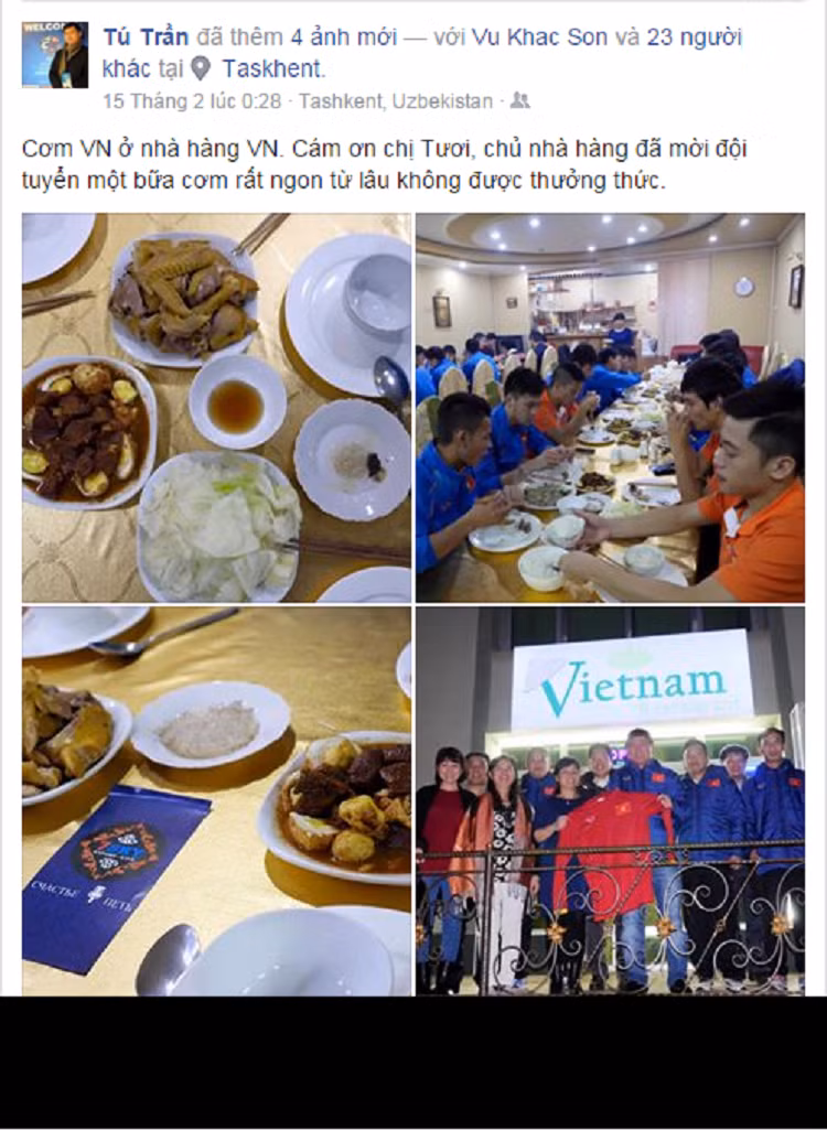 Sau trận đấu, BHL cùng các cầu thủ Việt Nam đã được mời đến một nhà hàng do người Việt mở để ăn mừng.