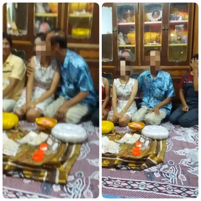 Thái độ vui mừng của người thân, nhiều cư dân mạng đoán rằng có thể vì thấy cụ ông này giàu có nên gia đình đã gả con gái cho gia đình này mặc dù cụ ông đáng tuổi ông của cô bé. Ảnh: Posthai.