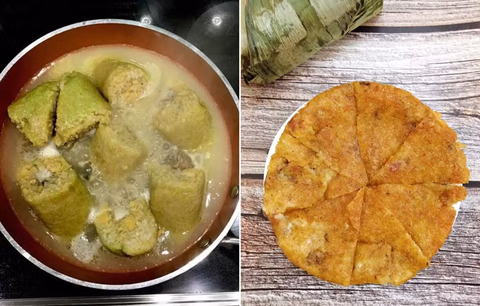 Chẳng biết ai đã nghĩ ra phương pháp này nhưng kết quả thì thật sự rất bất ngờ: bánh chưng như biến thành một món ăn mới, lớp vỏ giòn rụm mà chẳng hề ngấy.