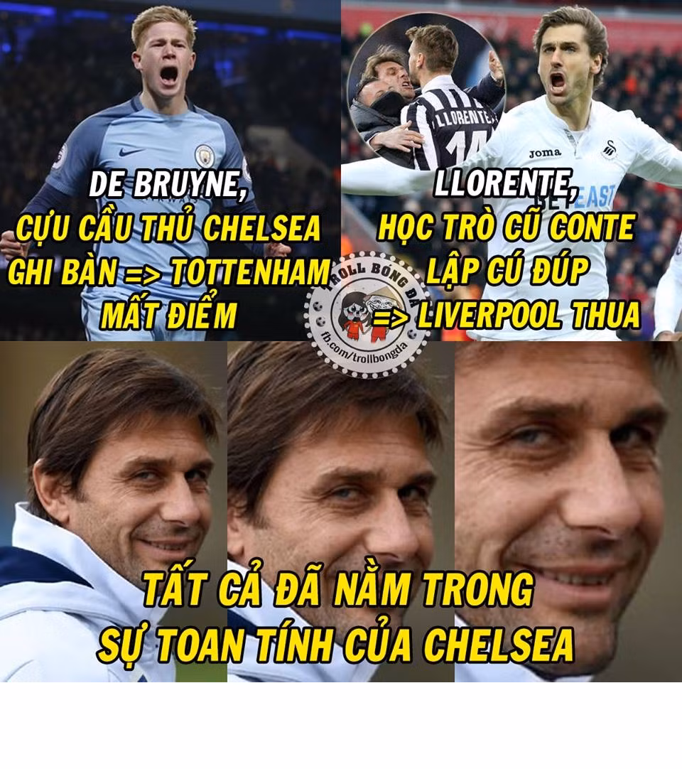 Bức ảnh chế bóng đá này đã cho thấy sự cao tay của Conte khi cài cắm người sang các đối thủ cạnh tranh trực tiếp chức vô địch.