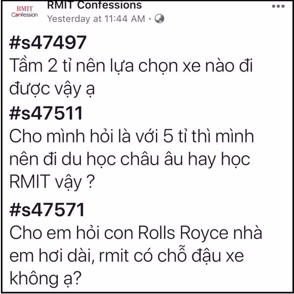 Ai cũng biết RMIT là ngôi trường 'VIP', khi học phí rất đắt đỏ, sinh viên thì đa số đều là con nhà có điều kiện. Theo như thông tin học phí được công khai trên website của trường, thì 1 năm, sinh viên phải bỏ ra cả tỷ là chuyện bình thường.