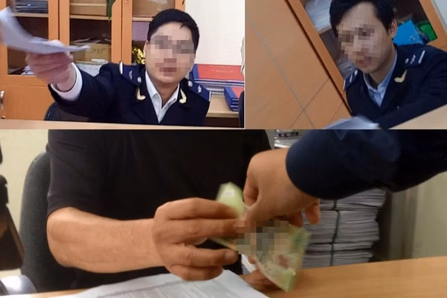 Những cảnh đưa - nhận chớp nhoáng của nhân viên "chạy lệnh" và các cán bộ hải quan. Ảnh: Laodong.vn