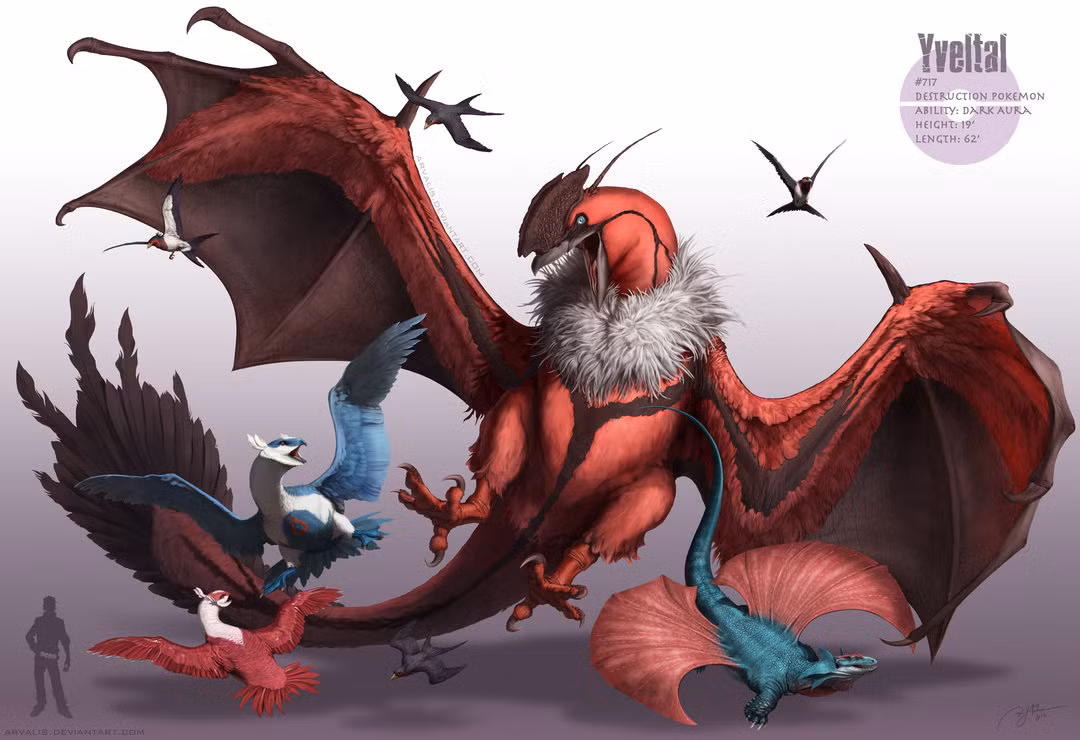 Pokemon Yveltal là một trong những Pokemon đáng sợ nhất, có siêu sức mạnh hấp thụ năng lượng cuộc sống. Khi nó đạt đến cuối vòng đời của mình, nó sẽ mở rộng đôi cánh và đánh cắp tất cả các năng lượng sống của mọi sinh vật xung quanh trước khi chuyển vào một cái kén ngủ trong 1.000 năm.