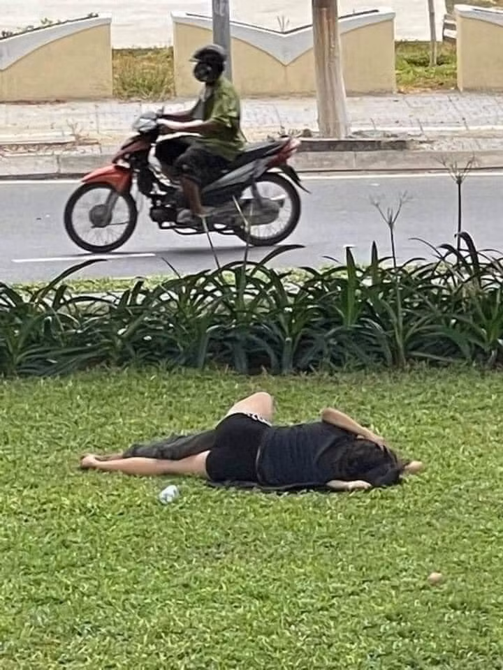 Không chọn nơi nào riêng tư, họ lại chọn rủ nhau ra giữa bãi cỏ nơi dải phân cách đường để bày tỏ tình yêu của mình mặc dòng người vẫn ngược xuôi trên phố. Ảnh: Facebook