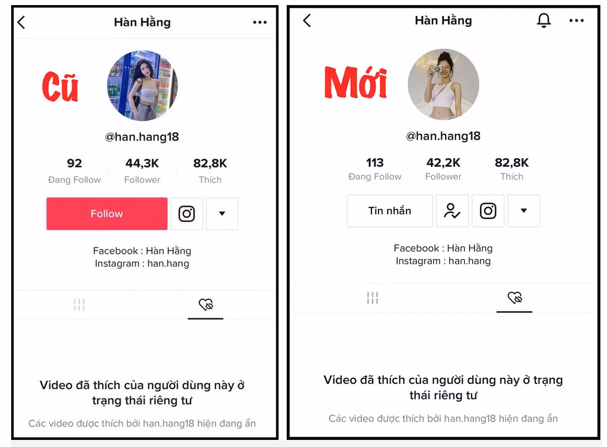Gần đây, netizen tinh mắt phát hiện ra Hàn Hằng có động thái mới trên TikTok. Theo đó, "hot girl tạp hoá" đã âm thầm thay avatar bằng một bức ảnh tươi cười rạng rỡ và cũng không kém phần gợi cảm.
