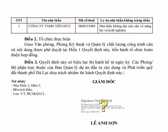 Lam Dong: Cty Thanh Tam An 