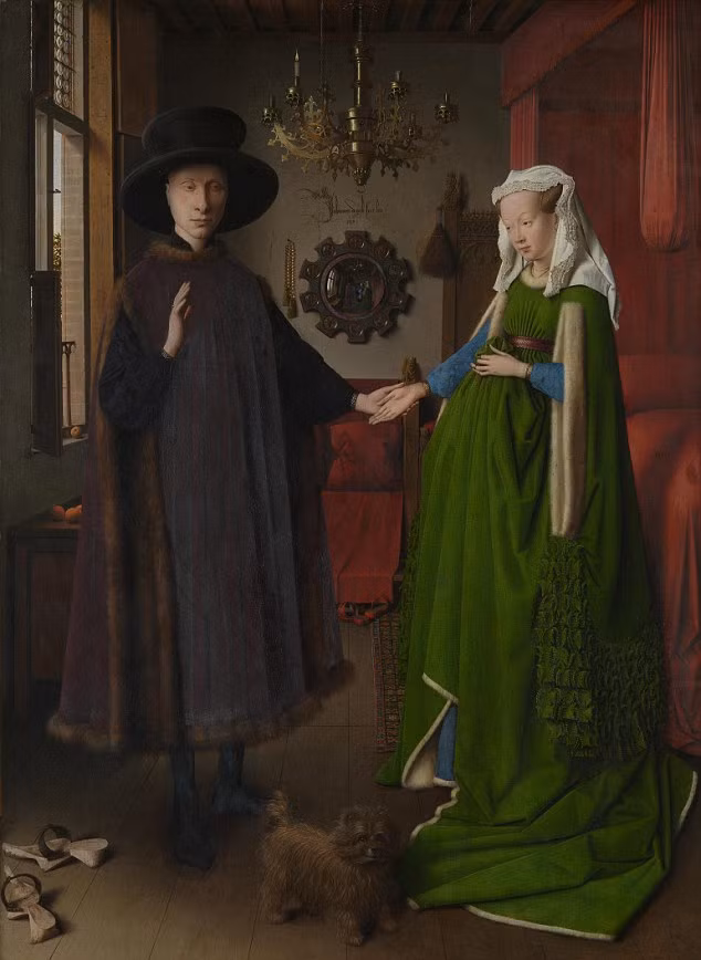 Danh họa người Hà Lan Jan van Eyck đã vẽ bức tranh "Chân dung Arnolfini" năm 1434. Kiệt tác hội họa này khắc họa chân dung nhà buôn giàu có Giovanni di Nicolao Arnolfini và vợ của ông.