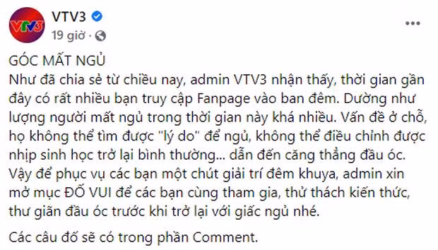 Fanpage VTV3 do vui giua dem, doc cau hoi tuc anh ach