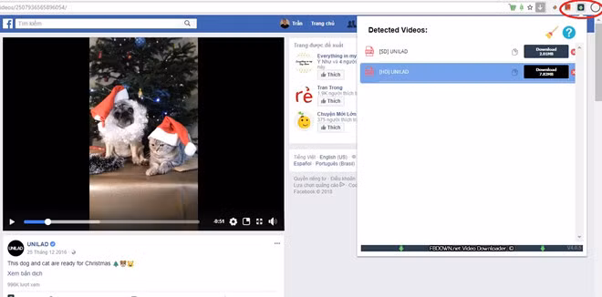 Tiện ích cho phép người dùng có thể chọn lựa chất lượng video để tải.