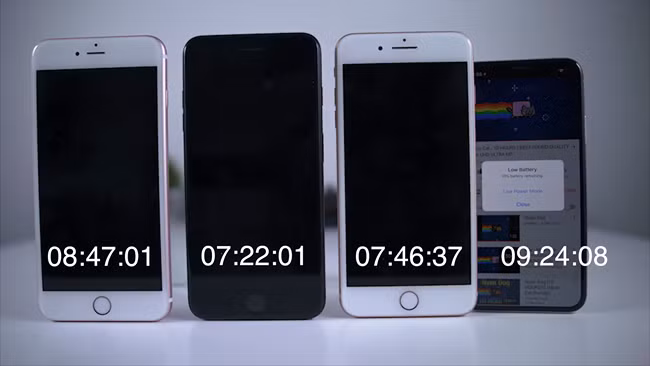 iPhone X là máy trụ lại cuối cùng sau 9 giờ 24 phút. Nguồn: DT. iPhone X là máy trụ lại cuối cùng sau 9 giờ 24 phút. Nguồn: DT.