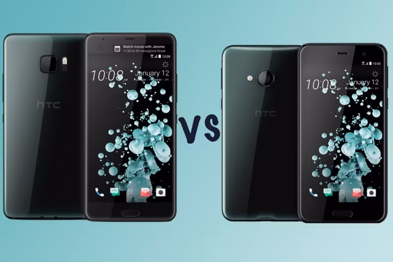 HTC U Play (phải) nhỏ hơn nhiều so với HTC U Ultra (trái). HTC U Play (phải) nhỏ hơn nhiều so với HTC U Ultra (trái).