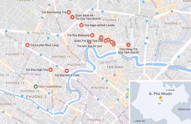 Đoạn đường Phan Xích Long (quận Phú Nhuận, TP.HCM) với dày đặc quán trà sữa.