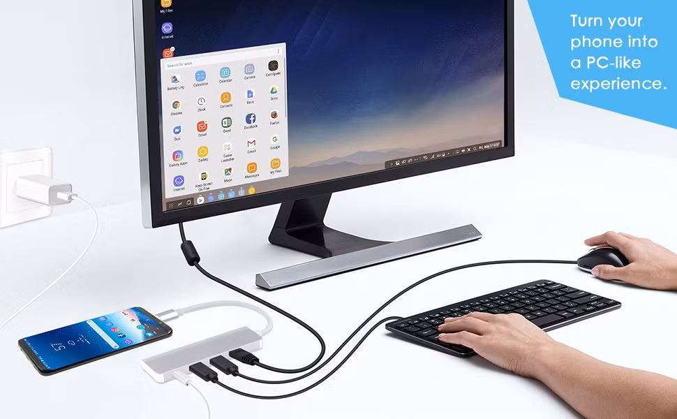 Không cần đến Dex Pad cầu kỳ, chỉ cần có dây Type C và bộ chuyển đổi, người dùng có thể dễ dàng biến Note 9 trở thành máy tính.