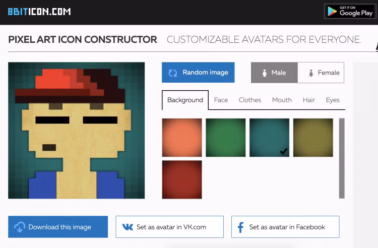 5. Tạo icon 8-bit Với 8Biticon, bạn có thể tạo một avatar độc, dị cho riêng mình với phong cách 8 bit. 
