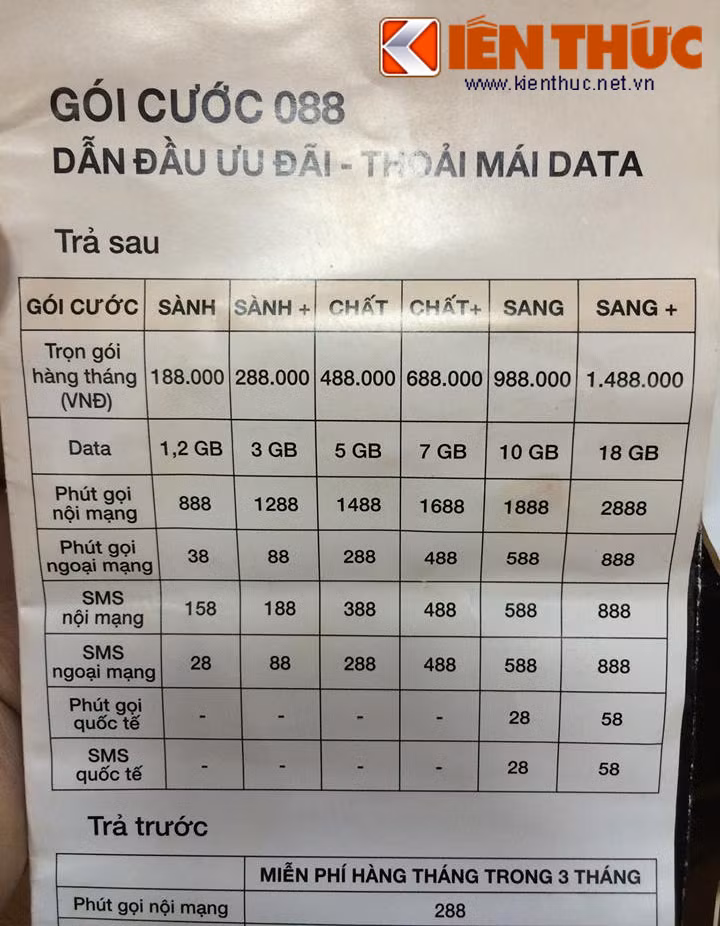 Đối với thuê bao trả sau, khách hàng sẽ có tới 6 lựa chọn khác nhau, phí dịch vụ trọn gói cho nhóm cước Sành là 188.000 đồng, Sành+ là 288.000 đồng, Chất là 488.000 đồng, Chất+ là 688.000 đồng, Sang là 988.000 đồng và Sang+ là 1.488.000 đồng.