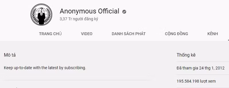 Kênh Youtube của nhóm hacker chủ yếu đăng tải những video công bố các thông tin bí mật mà họ tìm ra, cảnh báo người dùng internet hoặc các nghi vấn chưa kiểm chứng. Kênh này ra video khá đều đặn và những clip của Anonymous luôn thu hút hàng trăm nghìn lượt xem.