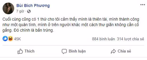 Cụ thể trong bài đăng mới nhất, Bích Phương chia sẻ có niềm đam mê đặc biệt với game Bắn trứng khủng long - Egg Shoot Dynomite Bubble Shooter. Thậm chí tự tin khẳng định mình là ''thiên tài bắn trứng''.