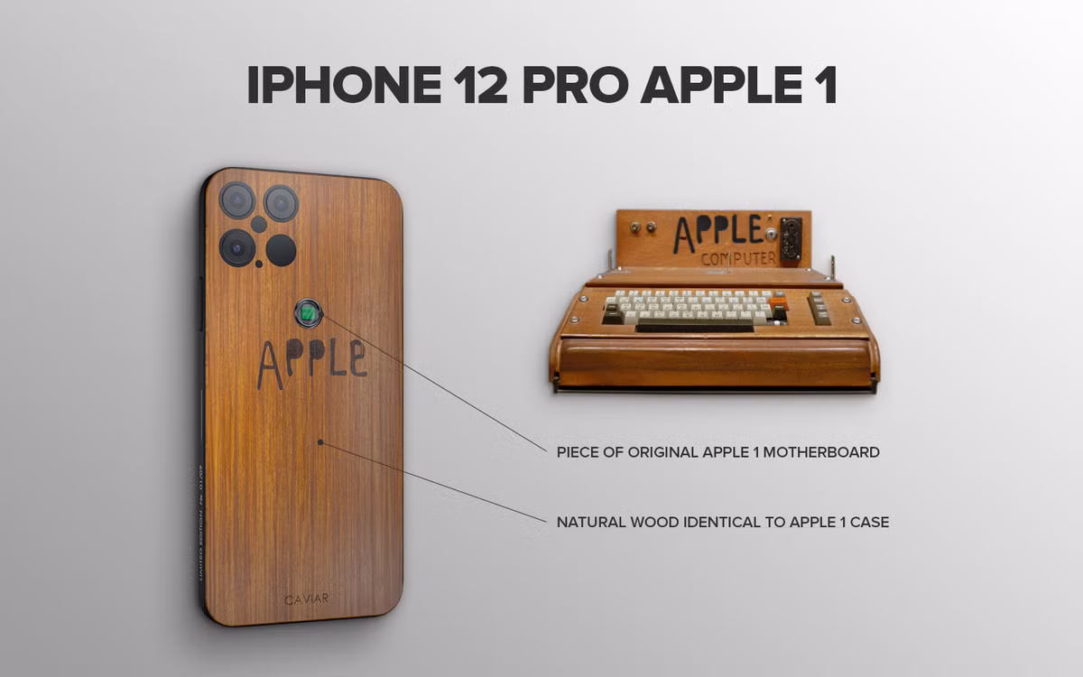 Để nâng thêm phần sang chảnh và cao cấp, bản độ iPhone 12 Pro độc đáo này còn được đính một mảnh bo mạch chủ được sử dụng trong máy tính Apple I.