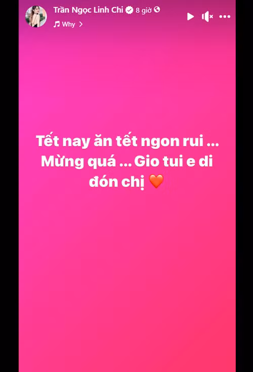 Người mẫu Linh Chi cũng đi đón Ngọc Trinh. “Tết năm nay thật ý nghĩa. Mãi bên nhau chị nhá”, Linh Chi nhắn nhủ Ngọc Trinh. Ảnh chụp màn hình.