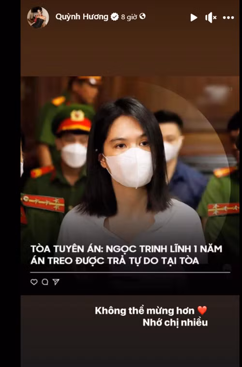 Người mẫu Ngọc Hương bày tỏ nhớ Ngọc Trinh rất nhiều. Ảnh chụp màn hình.