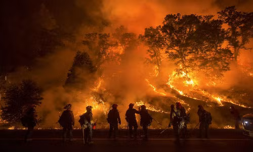 Vụ cháy rừng dữ dội tại bang California, Mỹ là một trong những sự kiện thế giới nổi bật tuần qua. Ảnh: Đám cháy Valley Fire lan rộng cả một bên sườn đồi ở hạt Lake, California ngày 13/9, thiêu rụi hàng trăm ngôi nhà và khiến hàng nghìn người phải sơ tán.