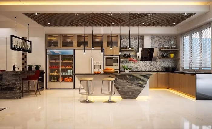 Nhà bếp hiện đại được thiết kế và bài trí rất tỉ mỉ với đầy đủ các vật dụng cần thiết.